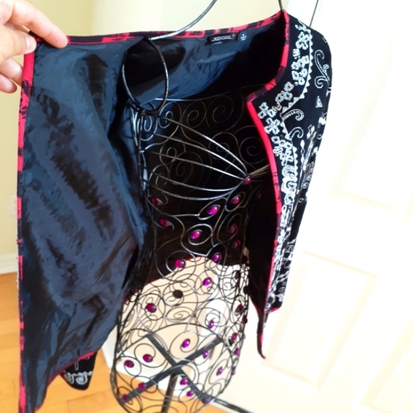 Notations Cotton Jacket Cardigan Silver Embroidery Beads Size S Black Red Artsy - Picture 7 of 17